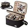NISHEL Double Layer Travel Makeup Bag with Strap, Large Cosmetic Case Organizer Fits Bottles Vertically, Top Layer for…