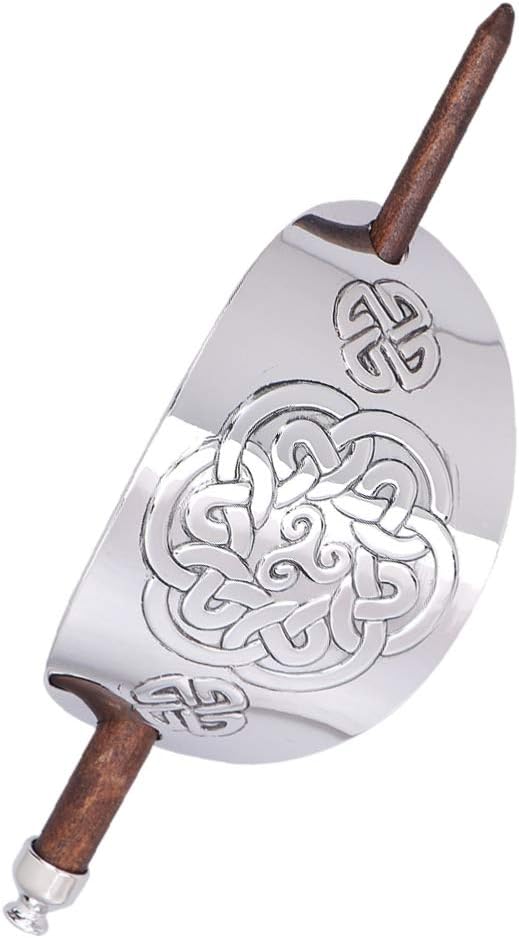Lurrose Vintage Viking Hair Clip with Stick, Geometric Knot Hair Sticks Retro Silver Slide Ponytail Holder Clip for Girls Women - Image 5
