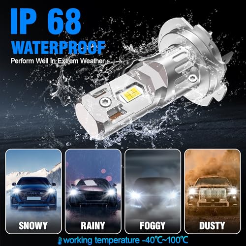 OVVOFPP H7 LED Bulb 30000LM 220W 6000K White Light New Generation 2025 Replication 1:1 Halogen Headlights Double Hole Cooling Plug and Play Adaptable for Car Motorcycle 2