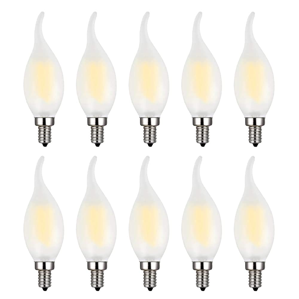 WULUN Candelabra LED Bulbs, Non Dimmable, 40W Equivalent, Frosted Glass Cover Flame Tip, E14 Base, AC 220-240V, 400LM, Daylight White 6500K, 10 Pack