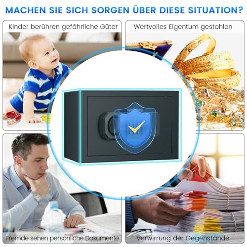 15L Safe Safe for Home, Fireproof Safe with Spare Key, Removable Shelf and Alarm System, Small Digital Safe with Combination Lock for Cash, Important Documents
