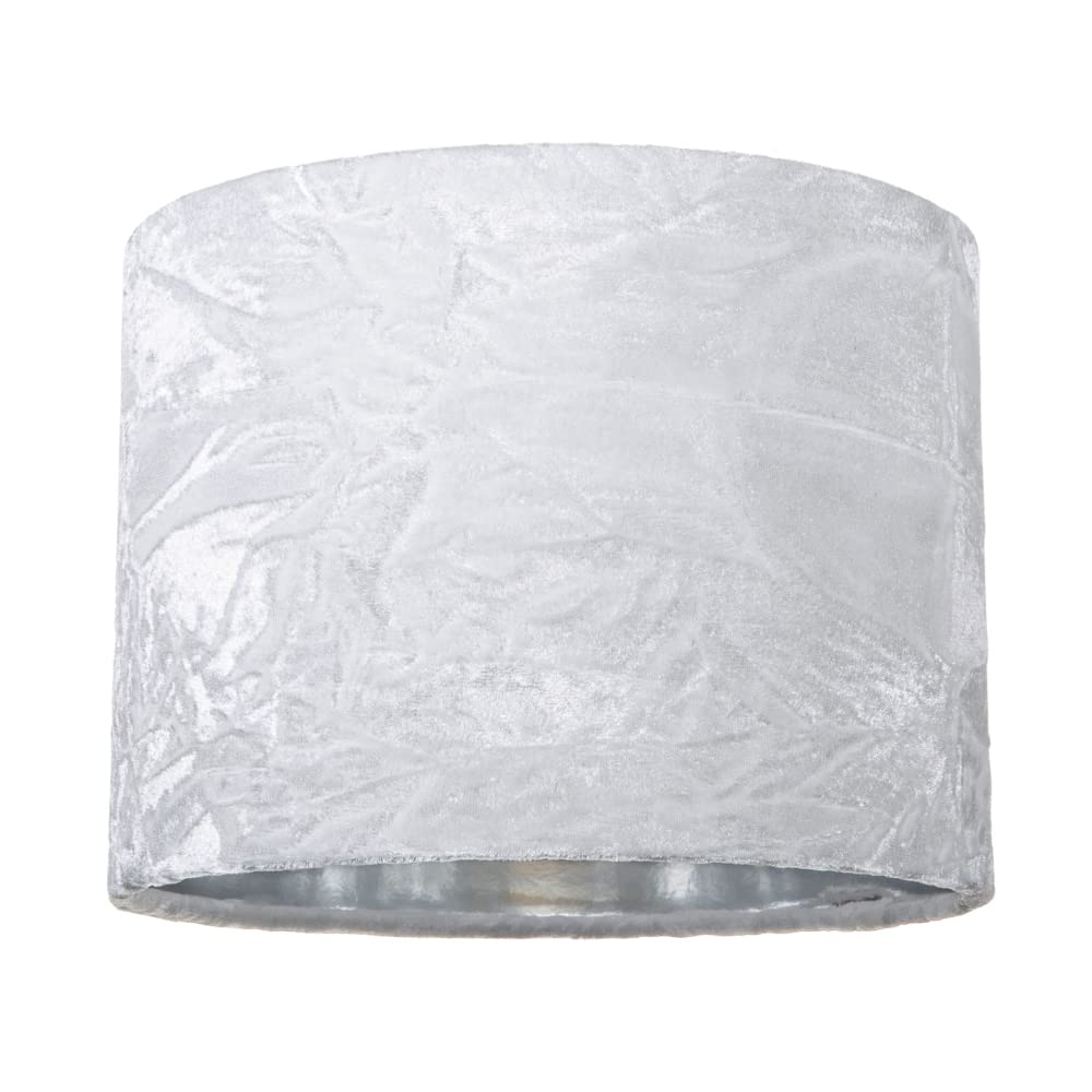 Modern and On-Trend Arctic White Crushed Velvet Fabric 8" Table or Pendant Circular Drum Lampshade with Shiny Silver Inner - 40watt Maximum | Perfect for Residential or Commercial by Happy Homewares โ image 1