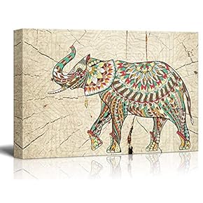 Canvas Wall Art - Abstract Colorful Elephant on Wood Effect Background - Giclee Print Gallery Wrap Modern Home Art Ready to Hang - 12x18 inches