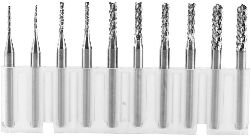 10pcs Tungsten Carbide End Mill Milling Cutter Spiral CNC Rotary Burrs Set Engraving Bits Cutting Edge 1.0,1.5,2.0,2.5,3.0mm