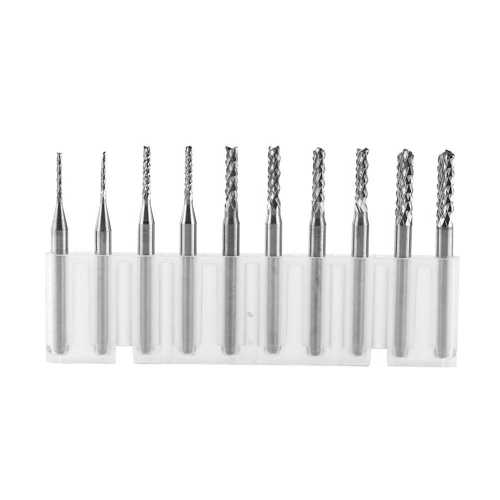10pcs Tungsten Carbide End Mill Milling Cutter Spiral CNC Rotary Burrs Set Engraving Bits Cutting Edge 1.0,1.5,2.0,2.5,3.0mm