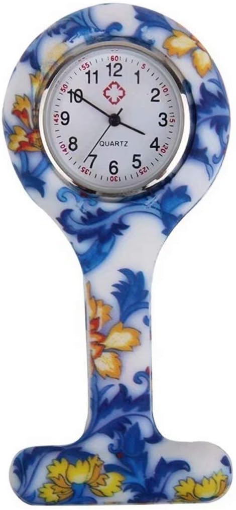 Colourful Pattern Silicone Nurses Brooch Tunic Fob Pocket Watch Stainless Dial