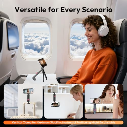 ULANZI MA88 Magnetic Phone Tripod Mount for MagSafe iPhone 17-12 Series, Strongest Magnet Handsfree Airplane Phone Holder for Woman Man, 360° Rotation Long Flight Travel Essentials for Seat Tray Table