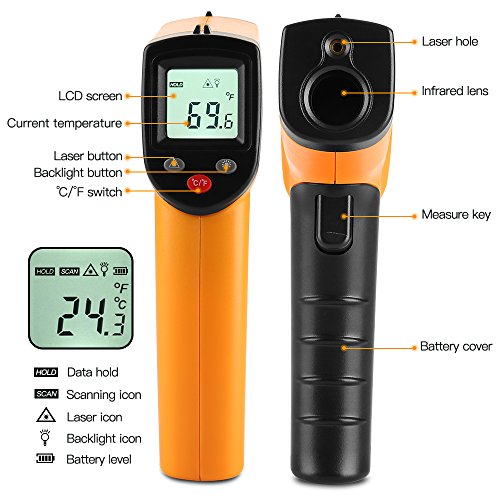 Digital Infrared Thermometer, Non-Contact Laser Temperature Gun Hand Tool for Indoor/Outdoor, -58â„‰ï½ž716â„‰, AAA Battery Not Included