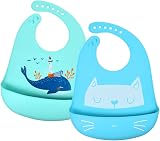Vicloon Silicone Baby Bibs 2-Pack Adjustable Waterproof Food Catcher Pocket