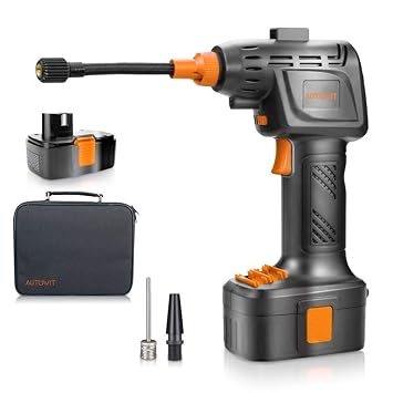 Autowit Akku Kompressor Luftpumpe für Auto, Motorrad, Fahrrad, Bälle mit Li-Ionen-Akku und 12-Volt-Auto-Adapter, tragbarer dr