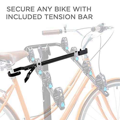 RaxGo Hitch Mounted 4 - Bike Rack Carrier, Sturdy Bicycle Swing Rack w/Tension Bar Included - Fits 2" Receiver - Foldable Design for Extra Convenience - Durable Powder-Coated Steel - Easy Assembly