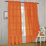 Elegant Comfort® 2 Piece Solid SHEER PANEL with ROD POCKET - Window Curtain 60-inch width X 84-inch Length - Orange