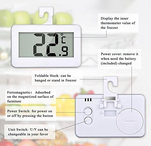 2Pack Digital Refrigerator Thermometer, iBetterLife Waterproof Wireless Fridge Freezer Room Temperature Monitor from -20 to 60 Degree w/Magnet, Hook & Large Big LCD Display for Home Indoor/Outdoor