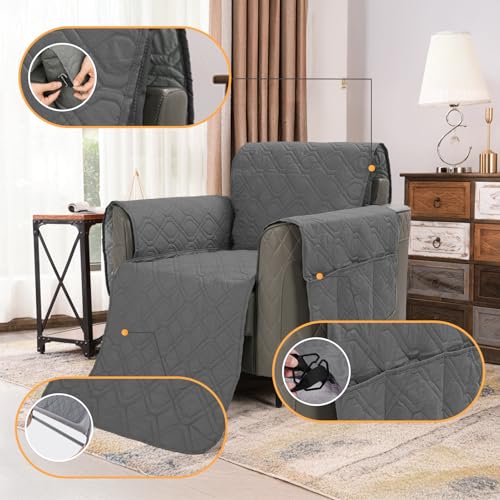 Gugxiom Funda reclinable, Funda Antideslizante para Silla reclinable para sofá, Lavable, Protector de Muebles reclinables, Fundas Acolchadas y Gruesas para Mascotas y niños (Gris Oscuro, 23in)