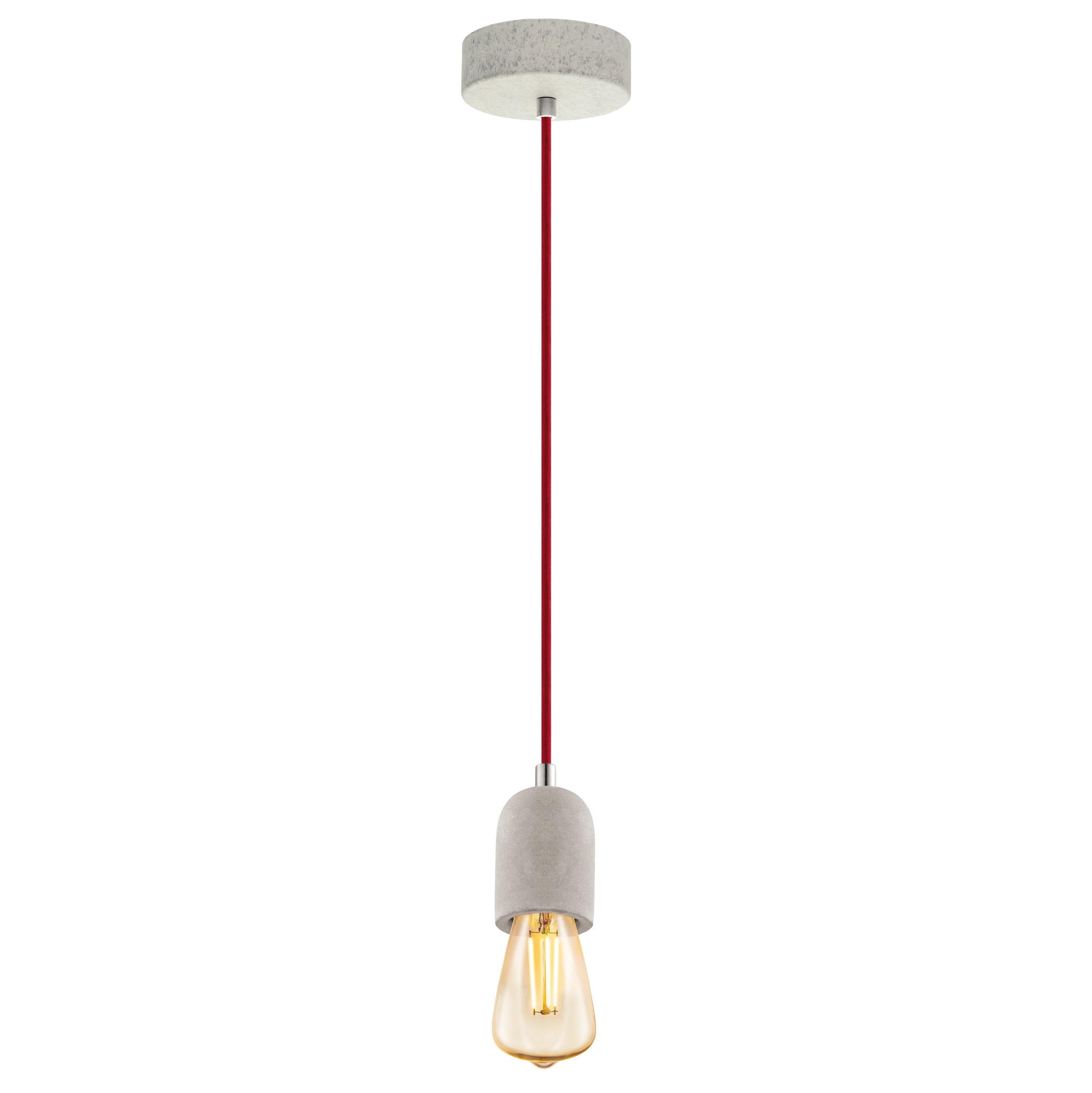 EGLO York Pendant Light, 1-Bulb Cord Pendulum, Vintage Industrial Pendant Light Made of Steel in Grey, Cable in Red, Dining Table Lamp, Living Room Lamp Hanging with E27 Socket