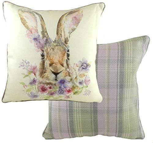 LUXURY HARE FLORAL TARTAN CHECK EVANS LICHFIELD BROWN LILAC CUSHION COVER 17" - 43CM