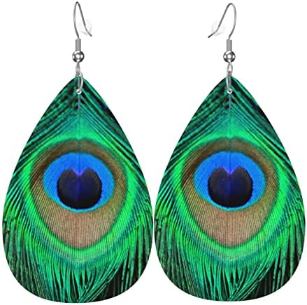 Amazon.com: Swimmi Iridescent Peacock Feather Earrings, Hand  display picture 1