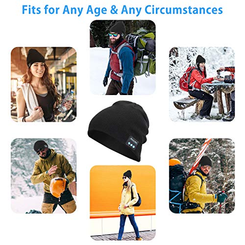 Miserwe Wireless Beanie Hat V5.0 Unisex Wireless Hat Headphones Winter Outdoor Sport Knit Cap with Wireless Stereo Headphone Headset Mic Hands Free Compatible with iPhone Android (Black)
