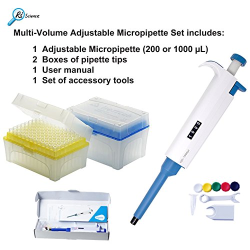 Multi-Volume Adjustable Micropipette (100-1000 ul) Kit - Including 2 Racks of 96 Pipette Tips