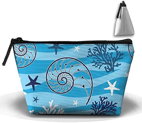 Tiled Pattern Of Starfish And Seagrasses Portable Pouch Waterproof Trapezoidal Storage Bag