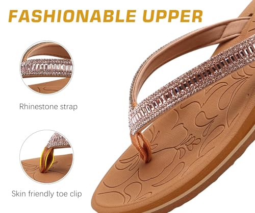 ONCAI Women's Toe Separator Flip Flops with Glitter Indoor/Outdoor Summer Swimming Pool Beach Comfort Beach Platform Comfortable Sandals Flip Flops with Orthopaedics Arch Support Size 36-43 EU