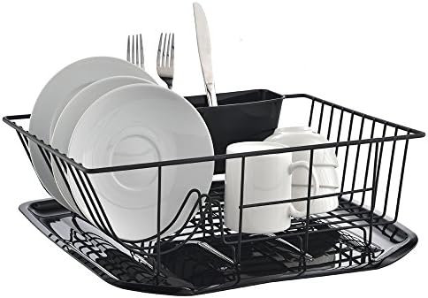 Commercial Steel Rust Proof Kitchen In Sink Side Draining Dish Drying Rack, Balck Dish Rack With Black Drainboard