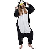 DarkCom One Piece Unisex Adult Pajamas Black Penguin Onesie Women Men Sleepwear Cosplay Halloween Costume Christmas Pajamas