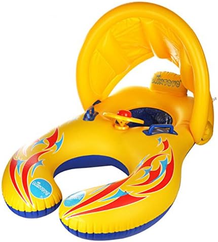 Mommy and Baby Pool Float with Removable Sun Shade Canopy Dual Inflatable Swimming Rings Water Toys