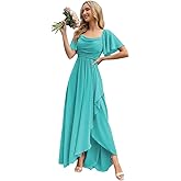 KJHUTAY Chiffon A Line Bridesmaid Dresses for Women Flutter Sleeve Long Formal Evening Dress with Slit