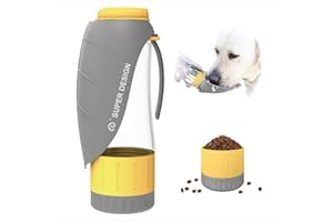 SUPER DESIGN SUPERDESIGN Grey Dog Water Bottle Portable with Food Container, Dog Travel Water Bottle Easy-to-Use, Leak-Proof Design Pet Water Bottle Ideal for Travel,Hiking and Dog Walking Accessories
