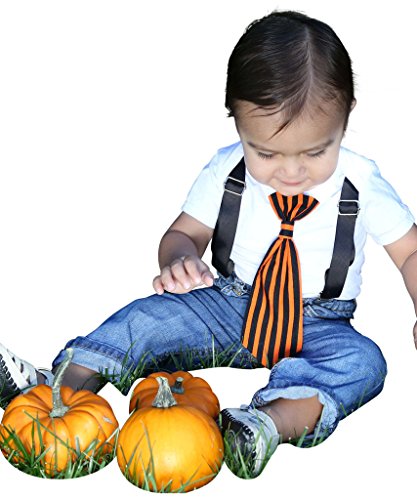 Noah's Boytique Baby Boys Halloween Black and Orange Stripe Tie Outfit