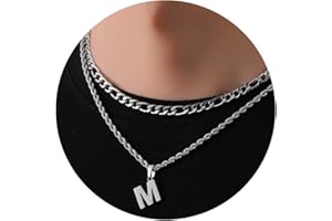 WEDDINEN Layered Initial Letter Pendant Necklace for Men Figaro Twist Rope Chain Necklace Jewelry Christmas Birthday Gift for Men Boys