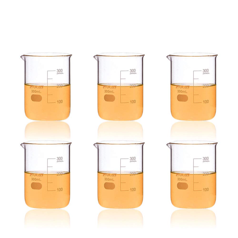 ULAB Scientific Mug, 6 Pieces Glass Tumbler 300ml, Glass Cup Set for Laboratory, Kitchen, School, UBG1023