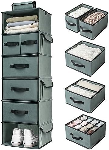 SMIRLY 6 Shelf Hanging Closet Organizer with Drawers, Shelf Hanging
