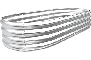 wohohoho Galvanized Raised Garden Bed Kit, 4×2×1ft Outdoor Raised Garden Bed, Galvanized Planter Box Easy DIY and Cleaning, Oval Large Metal Bed for Gardening, Vegetables, Herb, Fruits, Flower