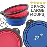 Roysili Large Size Collapsible Dog Bowl (5 Cups,40oz), FDA Approved BPA Free Silicone Travel Bowl for Dog Cat Food & Water, Foldable Expandable Portable Travel Cup Free Carabiner Blue