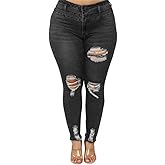 ALLABREVE Womens Plus Size Skinny Jeans Stretchy High Waisted Ankle Jean Ripped Slim Fit Washed Denim Distressed Tight Jean