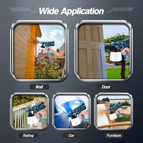 Paint Sprayer, Couleeur 800W & 1400ML Electric Spray Gun, 3 Spraying Modes Fence Paint Sprayer with 5 Copper Nozzles for Walls, Fences, Wood and Ceilings (Blue)