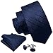 Barry.Wang Plaid Ties Check Mens Necktie Set with Handkerchief Cufflinks Classic Stripe Blue Navy Solid