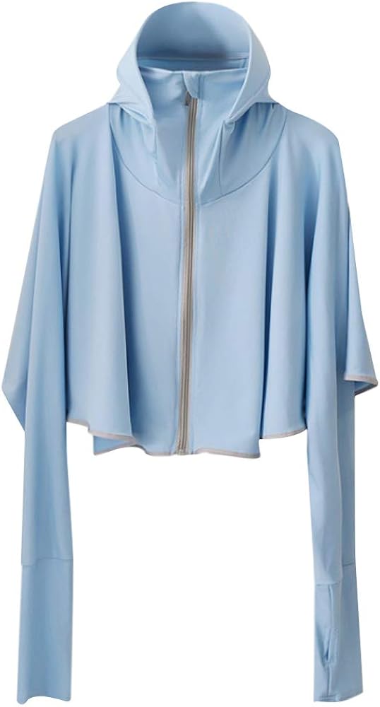 Rebecca Women Sunscreen UV Protection Jacket Quick Dry Sun Protection Hooded Coat Cap (Blue): Clothing
