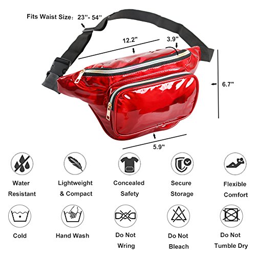 MUM'S MEMORY Holographic Fanny Packs for Women – Outdoor Sport Waist Pack for Running, Hiking, Traveling for Men (Red) - Thumbnail 3