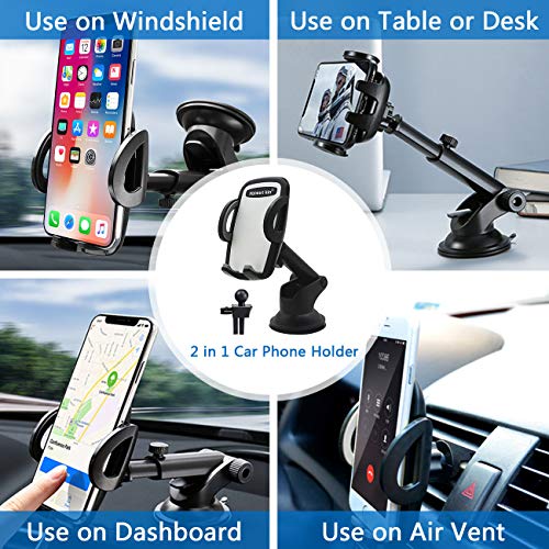 Cell Phone Holder for car HONEST KIN 2 in 1 Universal Car Phone Mount Dashboard/Windshield & Smartphone Car Air Vent Mount Holder Cradle Compatible with iPhone Xs XS Max XR X 8 8+ 7 7+ SE 6s 6+ 6 5s