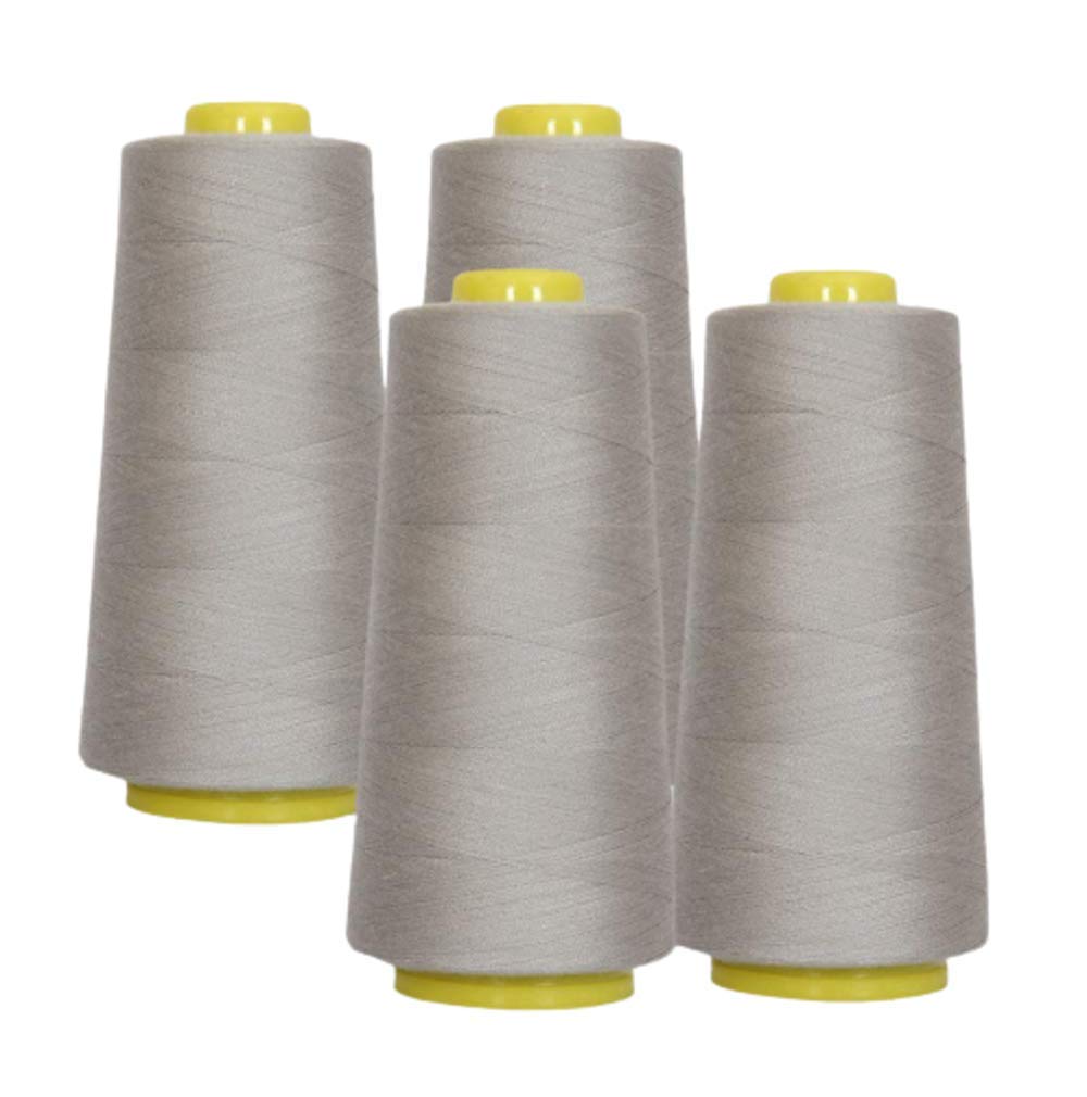 AK Trading 4-Pack Silver All Purpose Sewing Thread Cones (6000 Yards Each) of High Tensile Polyester Thread Spools for Sewing, Quilting, Serger Machines, Overlock, Merrow & Hand Embroidery.