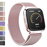 iGK Milanese Replacement Bands Compatible for Fitbit Versa, Stainless Steel Milanese Loop Metal Mesh Bracelet Unique Magnet Lock Wristbands Rosegold Small
