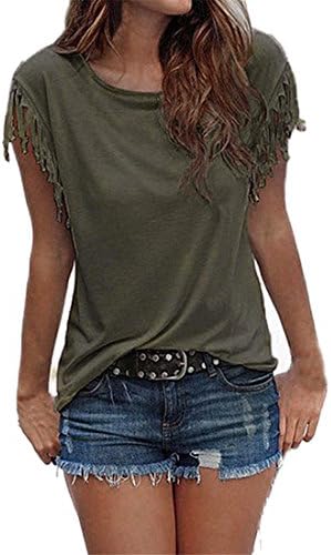 Womens Short Sleeve Tops,YKA,WomensTops,Girl Tassel Loose Casual Blouse Shirt T-Shirt For Ladies