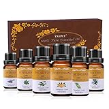 VSADEY Essential Oils Set, Top 6 Aromatherapy Essential Oils for Diffuser, Massage, Skin and Hair Care - Sweet Orange, Lavender, Tea Tree, Peppermint, Lemongrass, Eucalyptus 100% Pure, 6 x 10ml