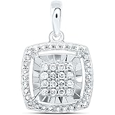 Jewels By Lux Sterling Silver White-Tone 1/8 Ctw Natural Diamond Cushion Pendant