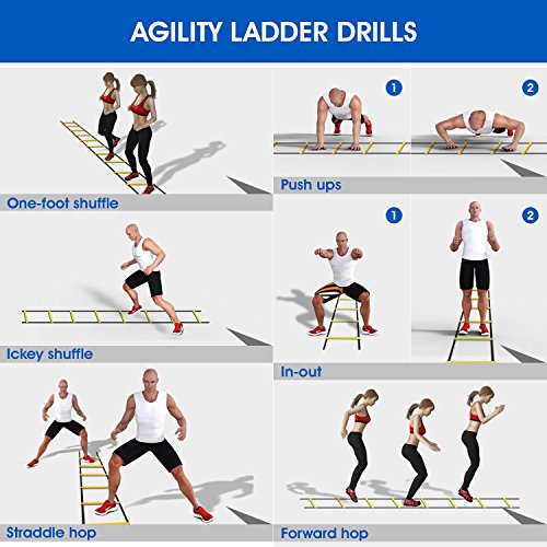 YAHEY Agility Ladder,Adjustable Training Speed Ladder 12 Rungs with 9 Huge BONUS-6 Sports Cones+Reaction Ball+Cooling Towel with Carabiner+Carring Bag,Speed Training Equipment for Many Sports