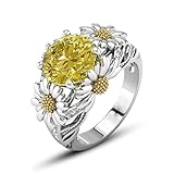 Exquisite Women's Two Tone Silver Floral Ring Round