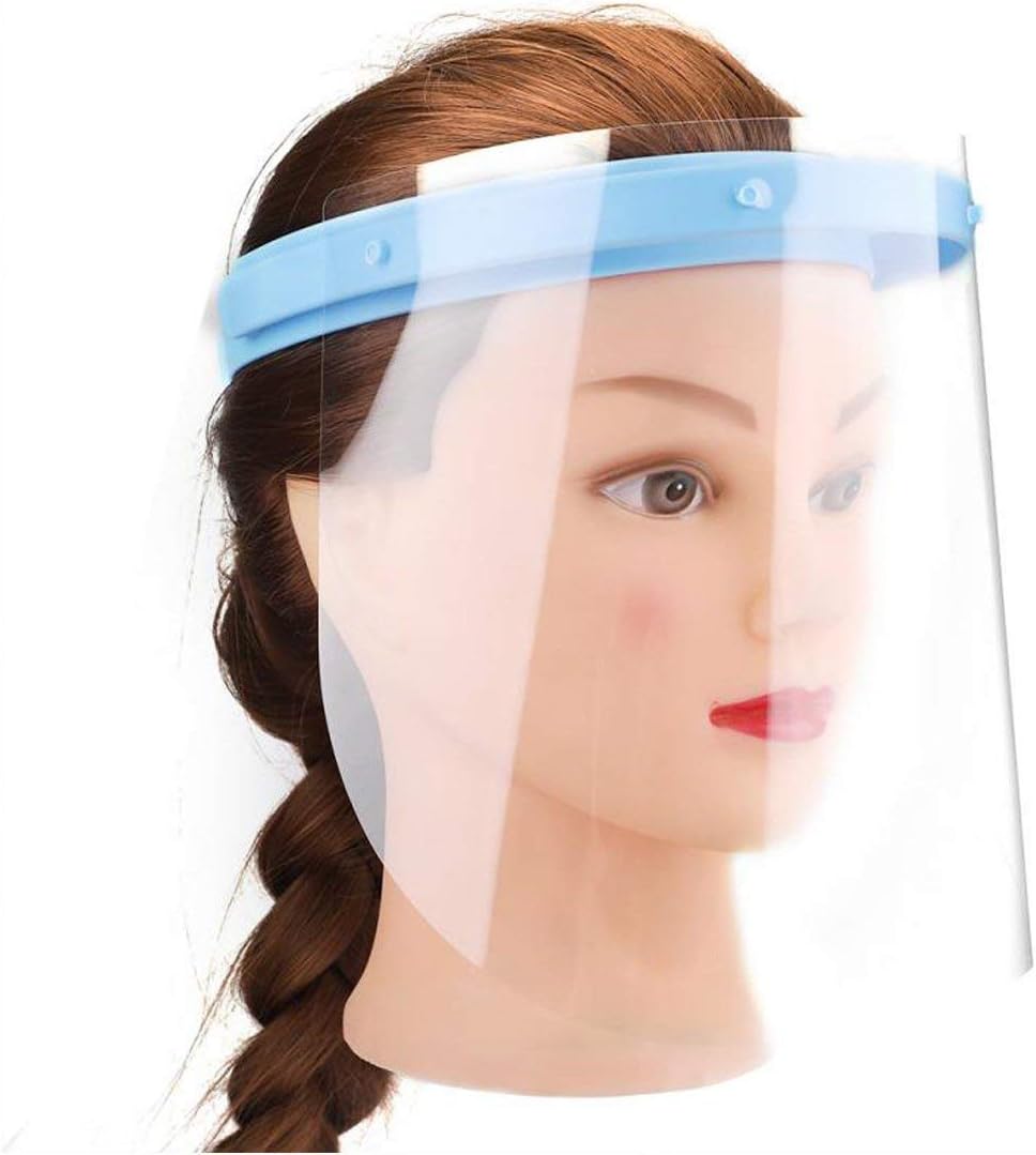 Adjustable Full Face Shield with Flip-up Visor with 10 Replaceable Plastic Protective Film ，for Lab, Household, Kitchen Personal Use (blue)